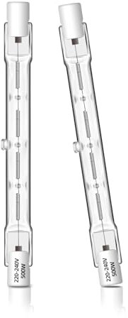 Caldarax 2 Stück R7s Halogen Leuchtmittel 118MM 500W 230V, R7S Halogenstablampe Dimmbar, 11000LM 2700K Warmweiß Halogenstab, Linear Halogen J118 für Flutlichter, Landschaftsleuchten