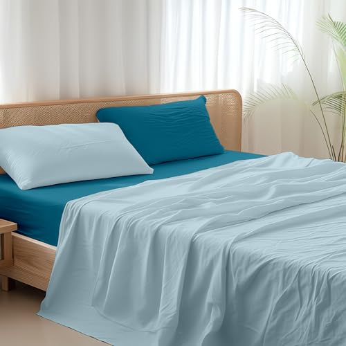 Ruggeri - Completo Letto Matrimoniale - 100% Morbida Microfibra di Alta Qualità - Federe + 1 Lenzuolo con Angoli + 1 Lenzuolo Sopra - Collezione Everyday (Azzurro e Blu, Matrimoniale)