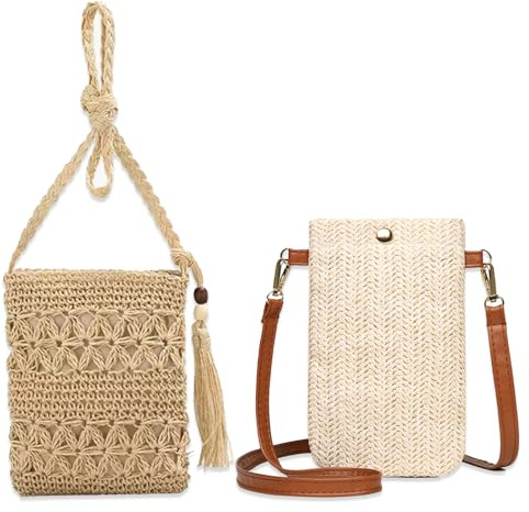 JSTHHTT Bolso Bandolera Pequeño de Paja para Mujer - Bolso de Hombro y Mano de Tejido para Verano