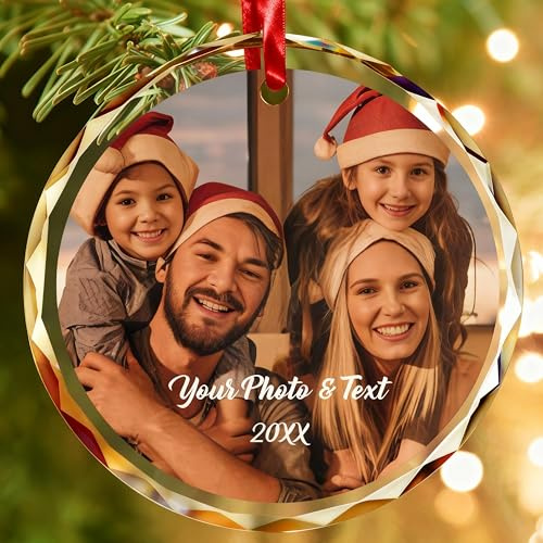Bemaystar Personalized Christmas Ornaments, Custom Photo Crystal Ornament