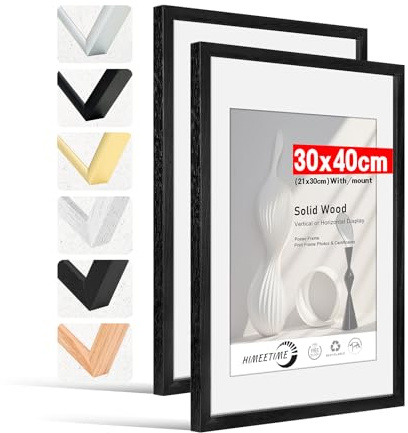 HIMEETIME® 2x Marco de fotos 30x40 cm Negro de Madera marcos cuadros con soporte de A4 (21x 29.7cm),Para Decoración de Pared y Decoración hogar marco 30x40 cm