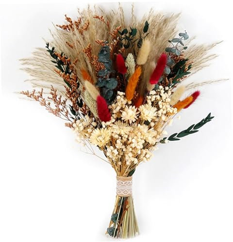 Bouquet de fleurs séchées, fleurs d'automne séchées naturelles de 17 pouces, mélange de bouquet d'automne séché, de petites fleurs séchées pour vase, arrangements floraux séchés décoratifs pour le bu