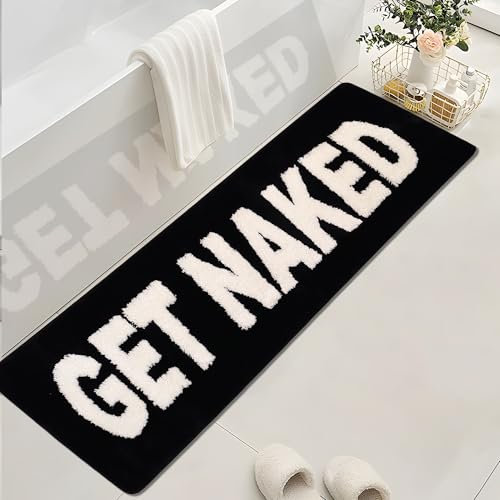 Firecos Get Naked Badematte Fußmatte rutschfeste Türmatte Fussmatte Microfiber Badezimmermatte Badewanne Duschteppich Badteppich für Badezimmerdekoration (Schwarz Weiß, 45x120cm)