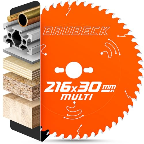 BAUBECK Sågblad 216 x 30 2,6 mm fint snitt i trä och aluminium, 64 tänder för kap- och bordscirkelsågar, som Metabo KGS 216M, Bosch GTS 635-216, GCM 8 SJL cirkelsågblad 216, kapsågblad 216