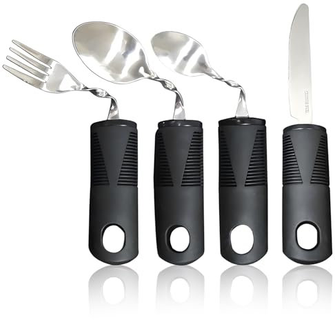Xiciki 4PCS Bendable Cutlery for Disabled Hands, Disability Aids Weighted Bendable Cutlery, Anti-Shake Easy Grip Adaptive Cutlery with Knife Fork Spoon for Parkinson Elderly Disabled Arthritis