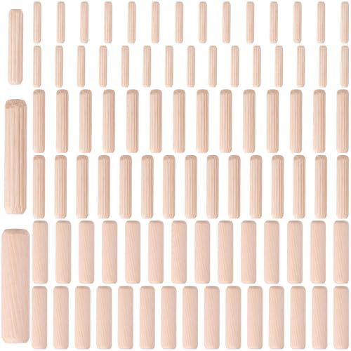 YALOJE 90pcs Wooden Dowel Pins, 3 Sizes Fluted Wood Dowels Rods, Hardwood Wood Dowel Pegs for Furniture, DIY Crafts - 1/4, 5/16, 3/8