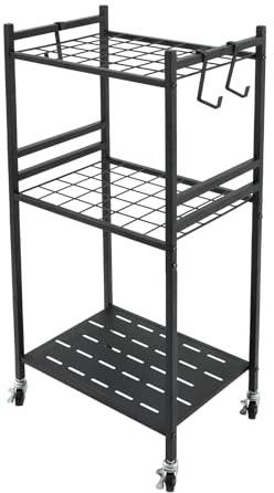 Organisateur d'outils de jardin en fer avec 35 compartiments à outils, étagère de rangement pour outils de jardin debout avec 3 crochets, multi-usages, support pour outils de jardin avec roues