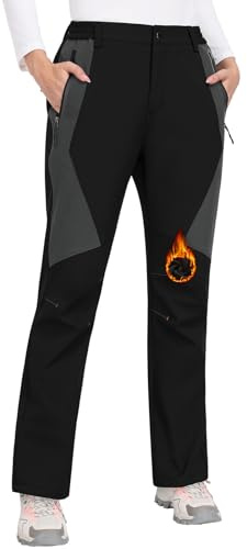 PASUDA Pantaloni Trekking Donna Invernali Sci Impermeabili Pantaloni Softshell Termici Neve Escursionismo Montagna Antivento Pantalone Outdoor Sportivi Lavoro Foderati in Pile(Nero,M)