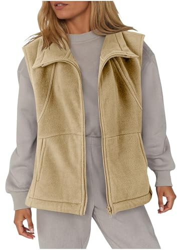 Gilet Donna in Pile Smanicato Elegante Invernale Morbido Gilet Pile Senza Maniche Smanicato Elegante Invernale Gilets Termico con Zip Autunno Inverno Caldo Giacca Teddy Scollo a V Waistcoat con Tasche