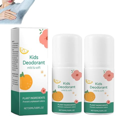 Naturlig deodorant för barn och tonåringar, roll-on deodorant mot svettning, skyddar mild deoroller mot huden, förhindrar torr hud, allergivänlig kroppdeodorant, fräsch (2 st)