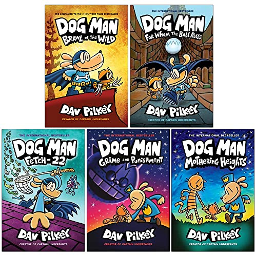 Dog Man Series 6-10 Collection 5 Books Set By Dav Pelkey (Brawl of the Wild, For Whom the Ball Rolls, Fetch-22, Grime and Punishment, Mothering Heights)