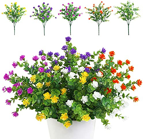 TSHAOUN 5 pezzi Fiori Finti Artificiali Arbusti Piante Resistenti ai Raggi UV per Interni ed Esterni, Decorazione per Casa, Ufficio, Giardino, Patio, Cortile (Multicolore 5 Pezzi)