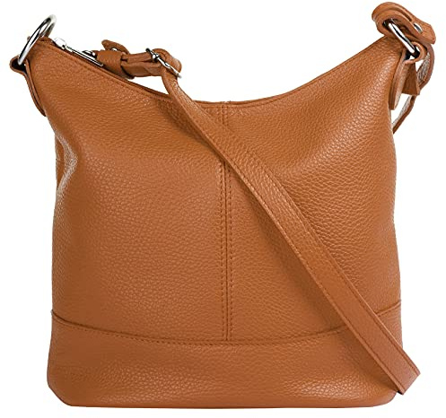 Cluty Umhängetasche Echt Leder Damen Made in Italy, Handtasche, Schultertasche, Crossbody Bag aus Leder cognac 021217