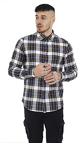 BRAVE SOUL Mens Check Shirt, White - Paulos, S