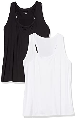 Amazon Essentials kvinnors Tech Stretch Racerback linne (finns i plusstorlek), paket med 2, svart/vit, 6X
