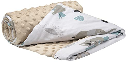 Medi Partners Manta para Bebe 75x100cm Mantas Recien Nacido Mantita Bebes 100% Algodon Verano Bebés Minky Universal Confortable (Mint Zoo con Minky Beige)