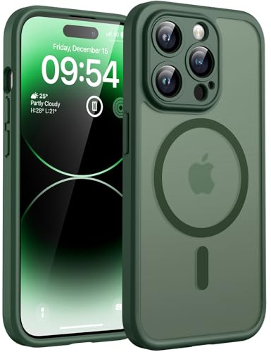 TOCOL für iPhone 14 Pro Hülle für Magsafe, Vollständiger Kameraschutz Stoßfest Kratzfest Transluzente Rückseite Magnetisch Handyhülle für iPhone 14 Pro Case, Alpengrün