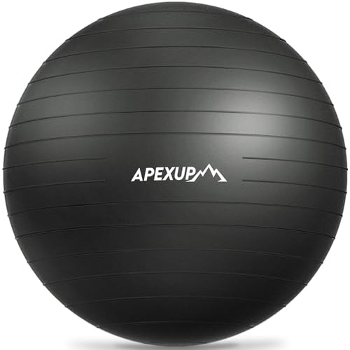 APEXUP Yoga Ball Exercise Ball Anti Slip Heavy Duty for Fitness, Balance & Core Workout (M (19~22'') 55cm, Black)