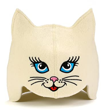 SAUNA GURU Blue-Eyed Kitten, 100% Organic Wool Felt Sauna Cap, Banya Hat Sauna Hair Protector, Sauna Accessories Embroidered Hat, Sauna Accessory, Russian Sauna Hat, Sauna Gifts for Men and Women