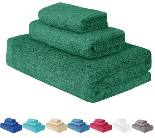HaraDeco Juego de Toallas 3 Piezas 100% Algodón 400gsm, 1 de Ducha, 1 de Mano y 1 de Tocador, Suave Absorbentes y de Secado Rápido para Hogar Viaje Camping Vacaciones(Verde Mar)