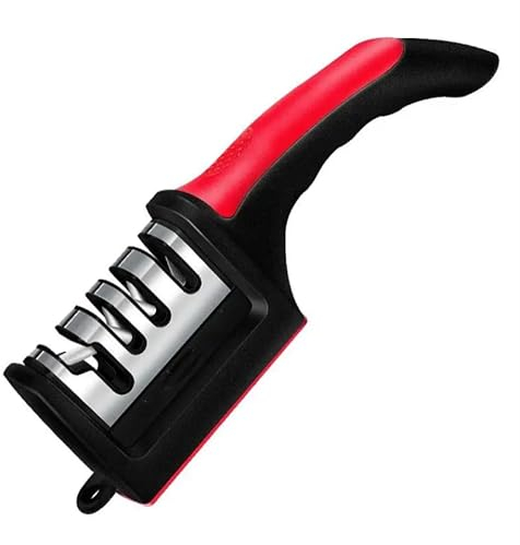Aiguiseur de couteaux 3 en 1 avec fente pour ciseaux - Réparation, affûtage et polissage - Base antidérapante, manche ergonomique, lames en tungstène - Tête amovible