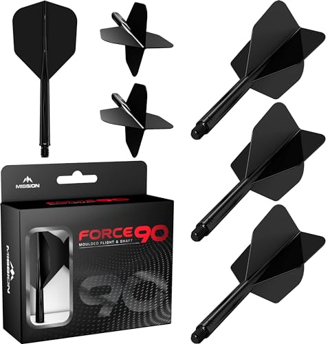 Mission Darts Force 90 | Système intégré de vol et tige de fléchette moulé avec précision, lot de 3 vols et tiges de fléchettes combinés professionnels hautement durables | Standard n°6