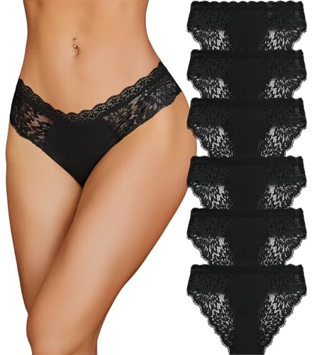 Culotte Slip Femme Coton Dentelle sous Vetements Feminins Lingerie Dentell Sexy Womens Underwear Hipster Bikini Lot de 6 S-XL