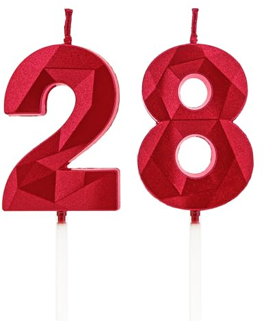 Velas 28 cumpleaños, velas con número rojo, decoraciones para tartas de cumpleaños, bodas, aniversarios de empresa