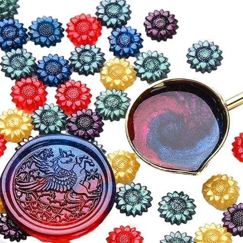 ZHAPEG 100x Glitter Aurora Wax Seal Beads Flower Sealing Wax Beads for Christmas New Year Card Envelopes Gift Package Decor