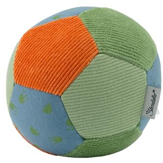 Sterntaler Stoffball Dino Rexi - Baby Stoffball aus Feinfrottee und Ringeljersey - Baby Spielzeug mit Rassel - Babyball zum Greifen und Spielen, steingrün