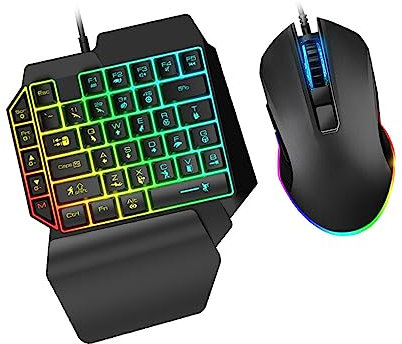budiniao Kabelanslutet enhands tangentbord Mus 39 tangenter Enhandstangentbord med RGB-bakgrundsbelysning Flytande skrivset Telefon PC Tablet