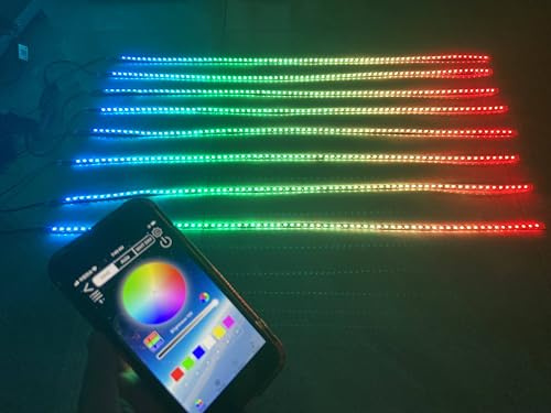 Tzvmny 8PCS 5FT Single Row RGB Dream Color Chasing Addressble LEDs Dynamic Light Strips for Wheel Lighting Off-Road Rock Slingshot 2015+ Motorcycle Golf Cart LED APP Remote Control
