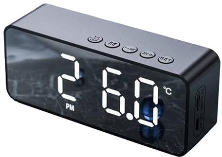 Annadue Wecker mit Lautsprecher, LED Großbilduhr mit Dual Alarm Spiegeloberfläche, Elektrische Multifunktionsuhren für das Schlafzimmer zu Hause, Unterstützt FM Radio. (Black)