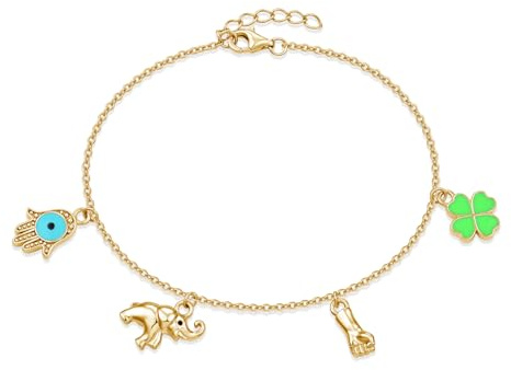 Pulsera Oro 18K Suerte y Protección Pulsera Mujer Oro Suerte y Protección Pulsera Abalorios Suerte y Protección Pulsera Charms de Oro 18K Amuletos de la Suerte y Proteccion
