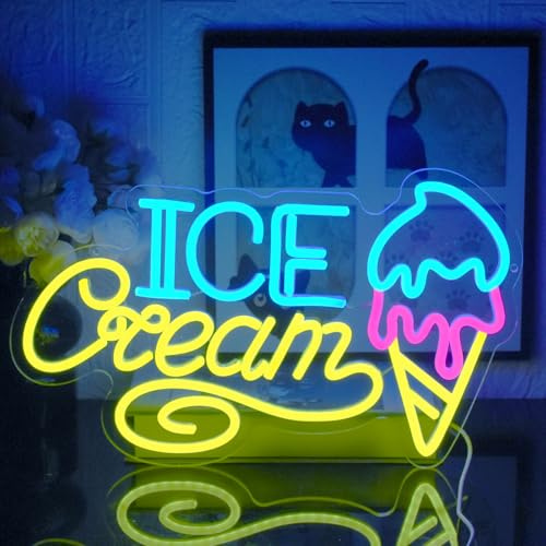 UExnkj-Y Ice Cream Luz de Neon Letrero de Neón Helado luces de neón LED para supermercados, escaparates, fiestas, zonas de comida alimentado por USB con interruptor regulable