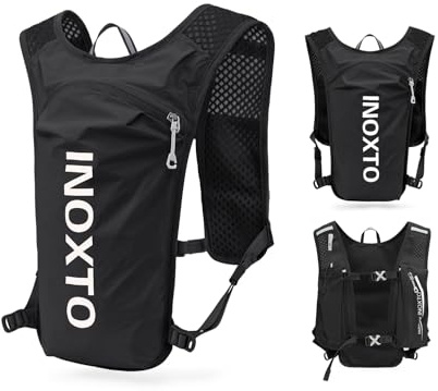 INOXTO Running Backpack, 5-liter lightweight hydration bag for outdoor hiking cross country marathon cycling competition mountaineering water bag backpack for men (black and white)
