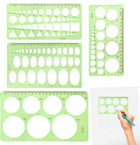 4PCS Circle Templates for Drawing,Circle Stencil,Geometric Stencils & Measuring Rulers,Circle Template,Premium Plastic Circle Drawing Tool,Shape Stencils,for Architectural,Mathematical,Etc(Green)