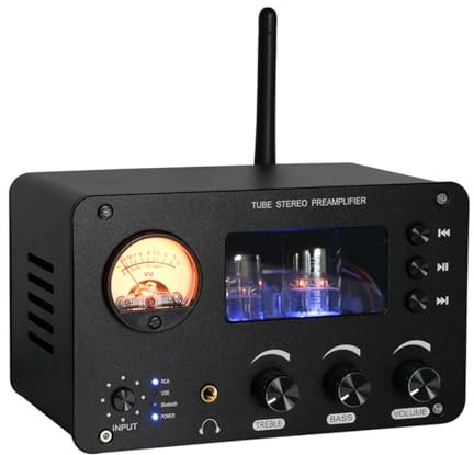 THYXGS Preamplificador De Válvulas para Audiófilos, Amplificador Eléctrico De Válvulas De Alta Fidelidad, Interfaces De Audio De 4 Entradas Y 2 Salidas, Audio Sin Pérdidas, Chip 5532 Integrado