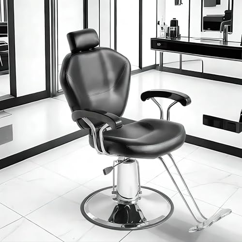 Joiemebi Sedia da Parrucchiere, Sedia da Barbiere Reclinabile Idraulica In Pelle PU a 360° Con Poggiapiedi Cromato per Salone Professionale E Casa, 90 x 65 x 100 cm, Nero