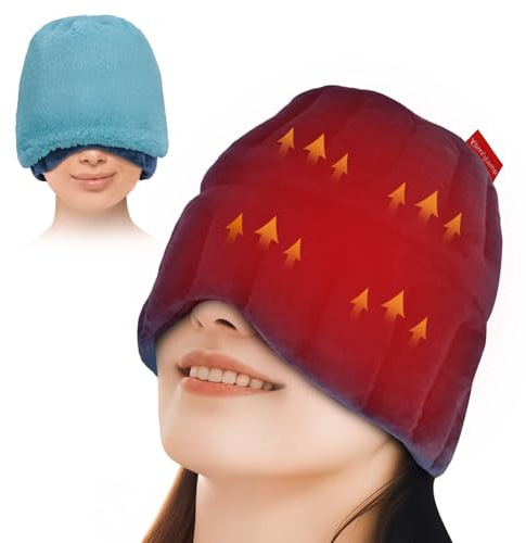 Comfytemp Migraine Cap for Headache, Microwaveable Face Eyes Mask Heat Pad for Migraine discomfort, Warm Compress for Tension Headache, Dry Eyes, Sinus Pressure and Relaxation, Moist Heat Application