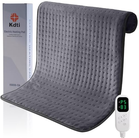Coussin Chauffant, 80 × 60 cm, Coussin Chauffant Électrique avec Arrêt Automatique et 6 Niveaux de Température, pour Dos, Épaule, Ventre, Cou, Lavable en Machine