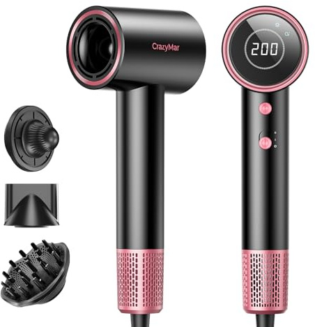 Ionic Hair Dryer with Diffuser and Concentrator- 180000 RPM High Speed Blow Dryer, 3 Min Fast Drying, Heat-Control, Low Noise, Lightweight, Salon Professional Blow Dryer for Women, Men (Blush Pink)