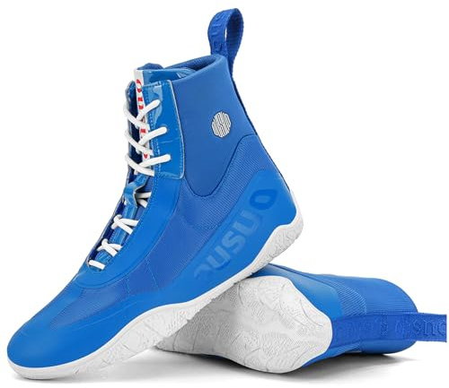 Hiuzylqx Scarpe da Wrestling da Uomo, Scarpe da Fitness da Boxe Professionali, Stivali Alti da Powerlifting e Bodybuilding per Palestra e Allenamento,Blu,45 EU