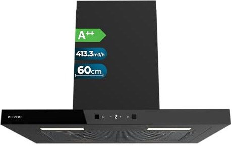 Cecotec Campana Extractora en forma de T Bolero Flux TT 604400 Black A++, 60cm, 413,3m³/h de succión, Clase A++, Control Táctil Invisible, Hand Movement Control, Función Booster, Filtros Lavables