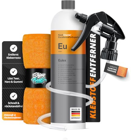 Shiny Freaks Klebstoffentferner: Koch Chemie Eulex Klebstoff & Fleckenentferner 1L + Canyon Sprühkopf CHS-3A 260mm | kontrolliert sprühen, gezielt lösen und sauber nacharbeiten | 2-teilig