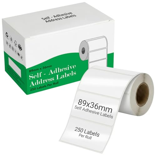 iSOUL Self Adhesive Address Labels 89x36mm, 250 Sticker Labels, White Stickers, BPA-Free, Handwriting, Laser & Inkjet Printer Compatible, for Shipping, Filing, Food Container Sticky Rolls 1 Roll