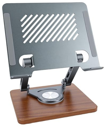 Hamwesh Tablettställ, Aluminiumlegering valnötsträ, 1 St | Ram Av Aluminiumlegering Tjock Valnötsbets, Halksäker Design, 360° Rotation, Kompatibel Bärbar Surfplatta Upp Till 17,3 Tum