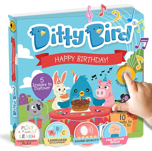DITTY BIRD Baby Sound Book: Our Interactive First Birthday. Babyspielzeug 10 Sound-Knöpfen mit Sound, Lieder und Musik. Interaktives Liederbuch zum Englisch Lernen bilinguale Kinder ab 1 Jahr.