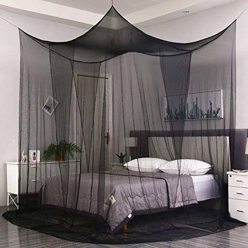 SZHTFX Mosquito Net for Double Bed 4 Corner Post Bed Canopy for Anti-Insect Hanging Net for Single to King Size Bed for Outdoor or Indoor, Bedroom, Travel, Camping (Black)