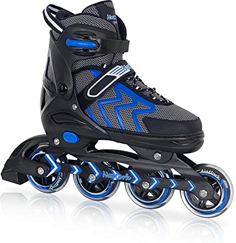 Nattork Adjustable Blades Roller Skates for Adults Women and Men,Outdoor & Indoor Blue Inline Skates for Kids,Boys,Beginners,Size 8 8.5 9 9.5 10.5